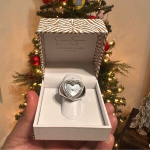Jessica Simpson Silver Heart Ring Watch